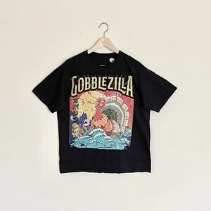 Gobblezilla Monster Turkey Day Thanksgiving Graphic Black T Shirt Adult Large